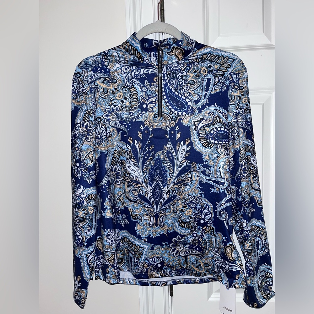NWT Acegolfs PrettyFeminine Pullover, Women’s Large, beautiful blue paisley!